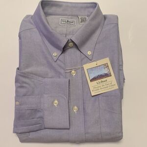 L.L. Bean Blue Casual Button Down Pocket Cotton Men’s Dress Shirt Size 17,5/35